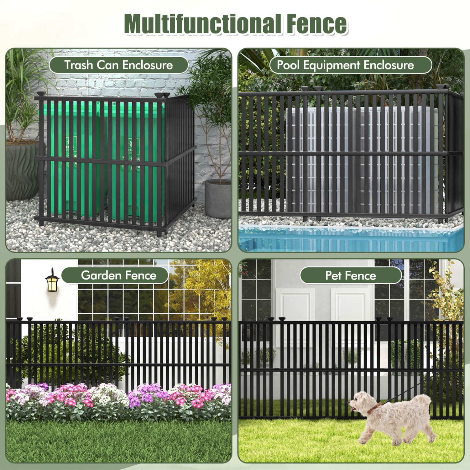 Costway 2/4 PCS Air Conditioner Fence Panels with Metal Ground Stakes No Dig Trash Can Enclosure Black