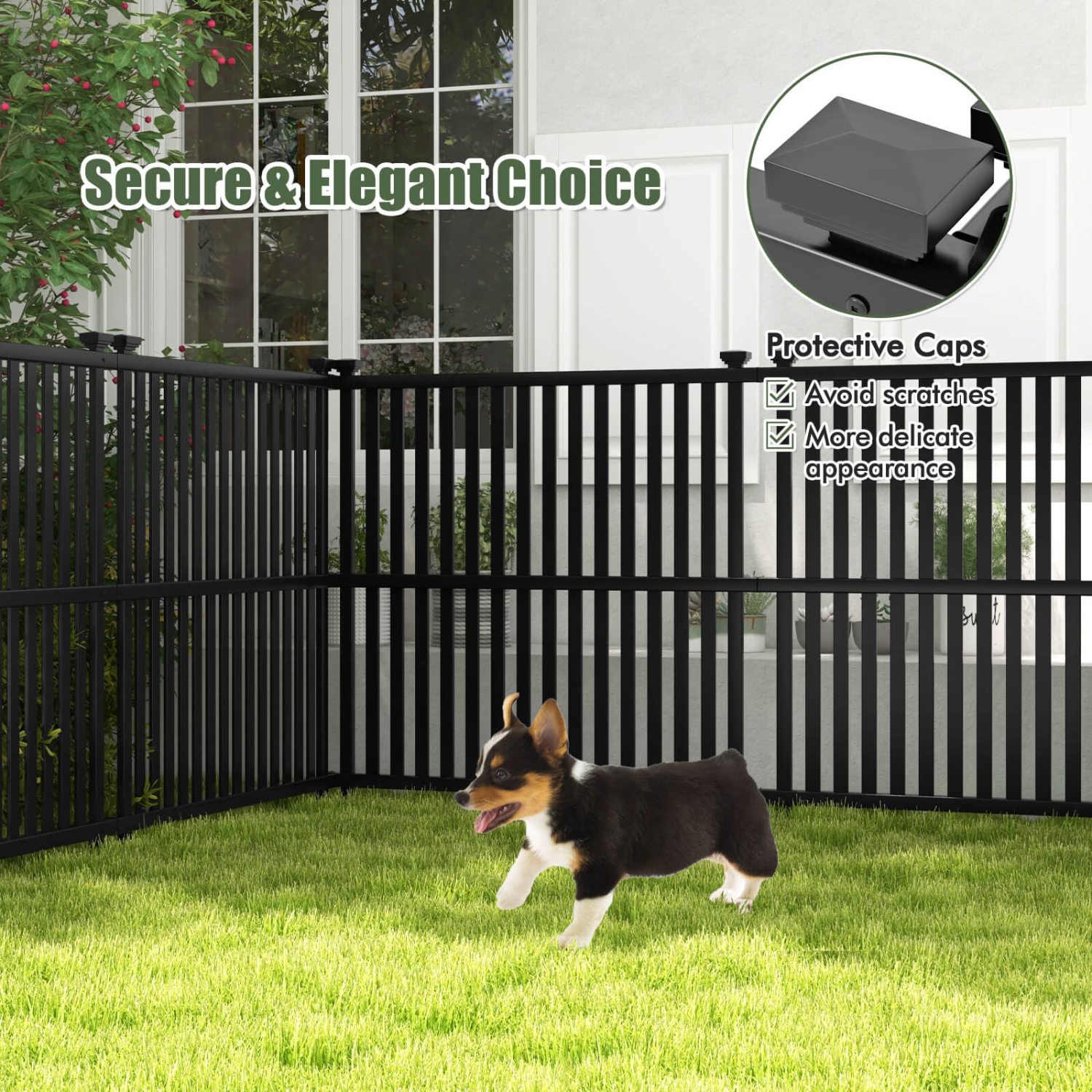 Costway 2/4 PCS Air Conditioner Fence Panels with Metal Ground Stakes No Dig Trash Can Enclosure Black