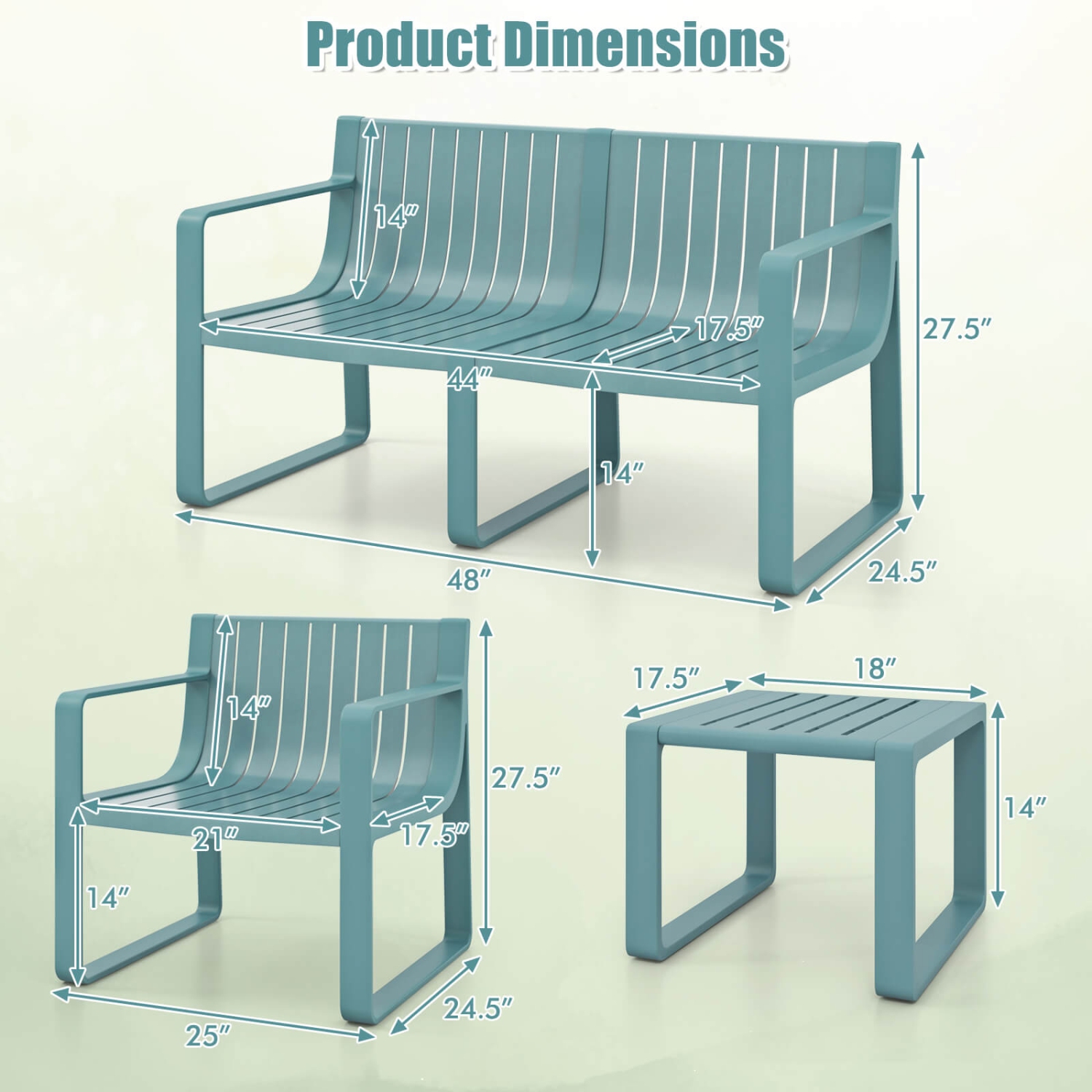 Costway 5 PCS Patio Furniture Set with 1 Loveseat 2 Patio Chairs & 2 Side Tables Blue/White