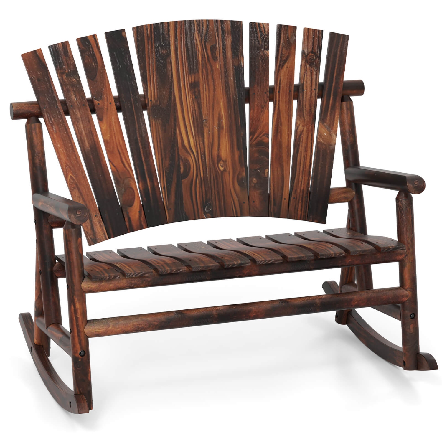 Costway 2-Person Outdoor Adirondack Rocking Chair with High Back and Slatted Seat