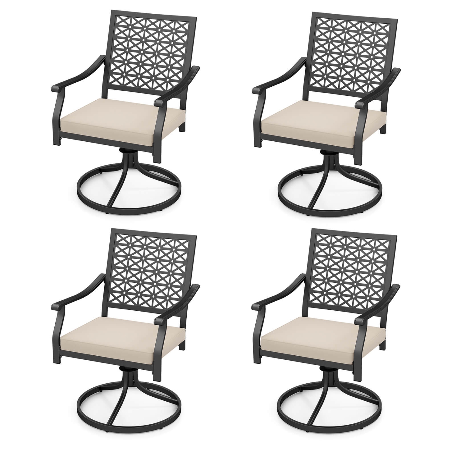 Costway 4 PCS Outdoor Swivel Chairs Patio Dining Chairs with Padded Cushions High Back Beige/Navy