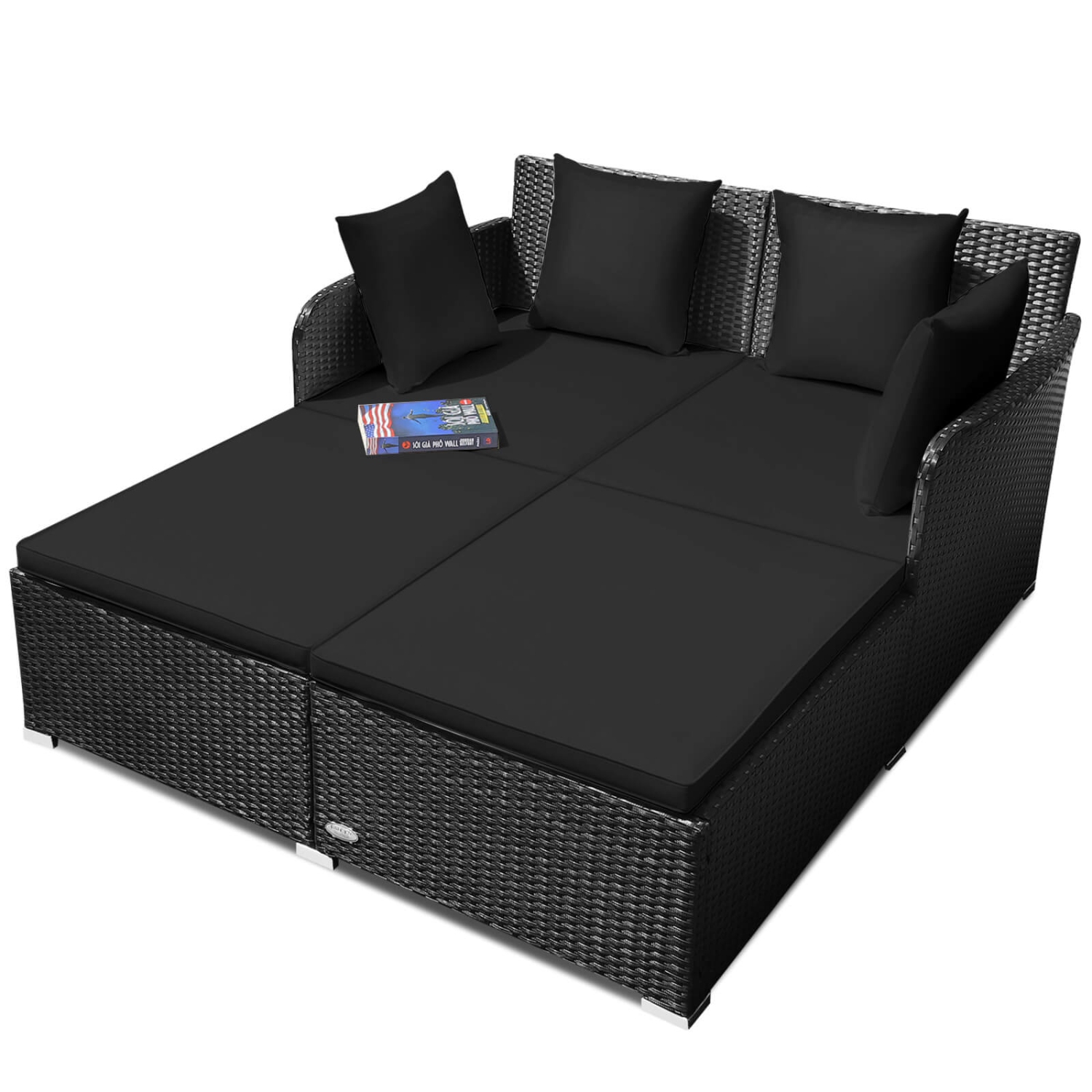 Costway Outdoor Patio Rattan Daybed Pillows Cushioned Sofa Furniture