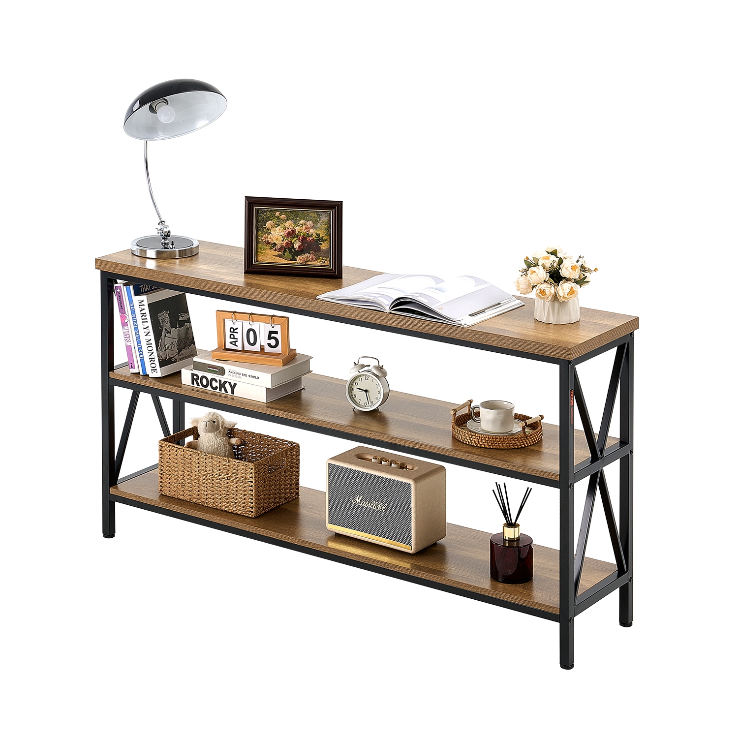 VEVOR 55.1 inches Narrow Console Sofa Table, Behind Couch Table, 3-Tier Long Entryway Table and Skinny Hallway Table, Narrow Sofa Table with Metal