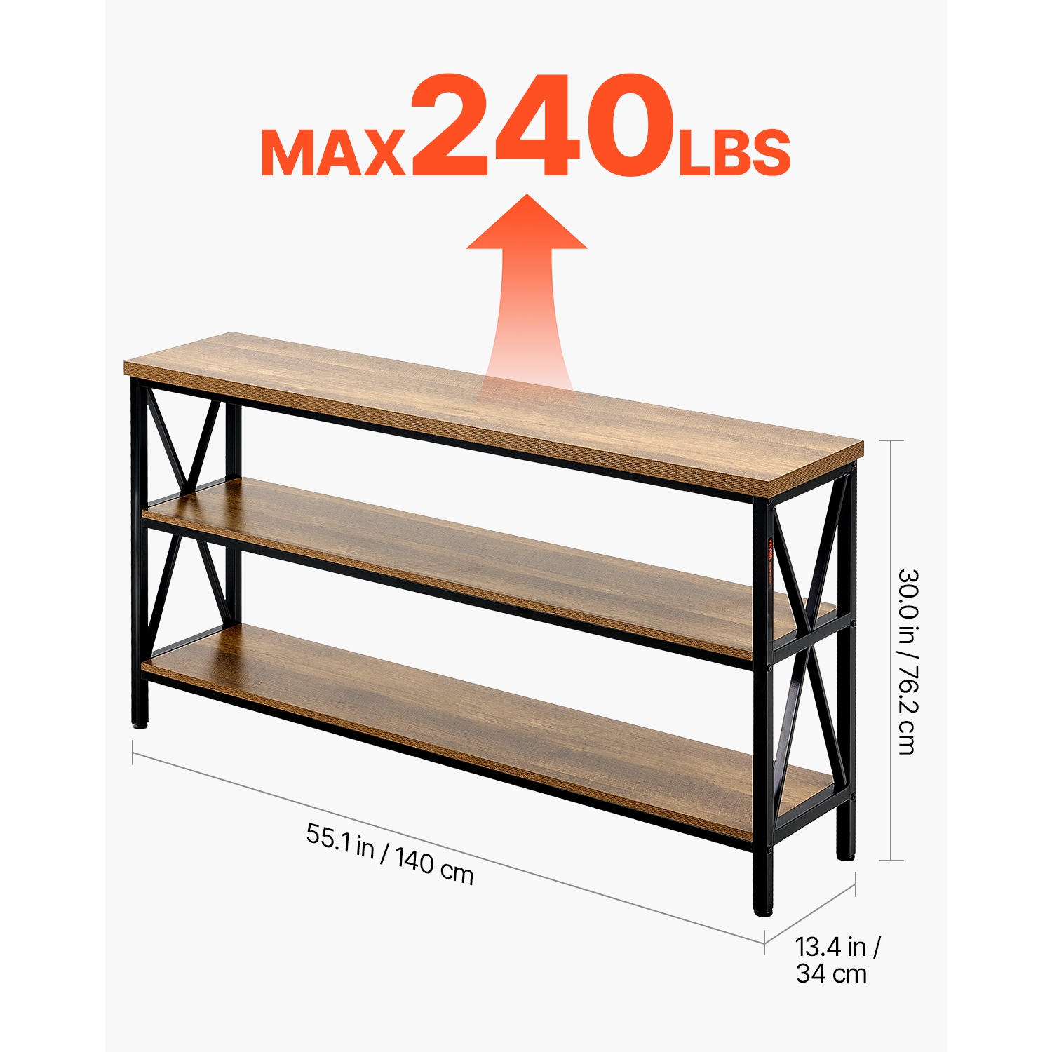 VEVOR 55.1 inches Narrow Console Sofa Table, Behind Couch Table, 3-Tier Long Entryway Table and Skinny Hallway Table, Narrow Sofa Table with Metal