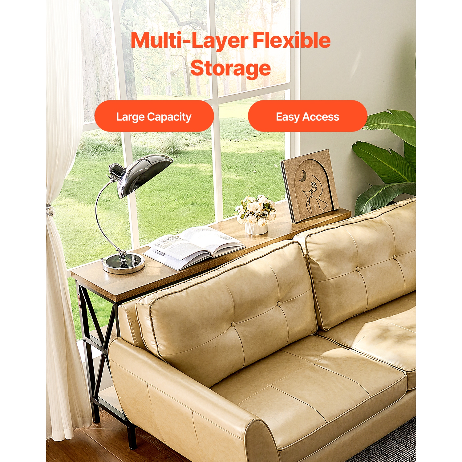 VEVOR 55.1 inches Narrow Console Sofa Table, Behind Couch Table, 3-Tier Long Entryway Table and Skinny Hallway Table, Narrow Sofa Table with Metal