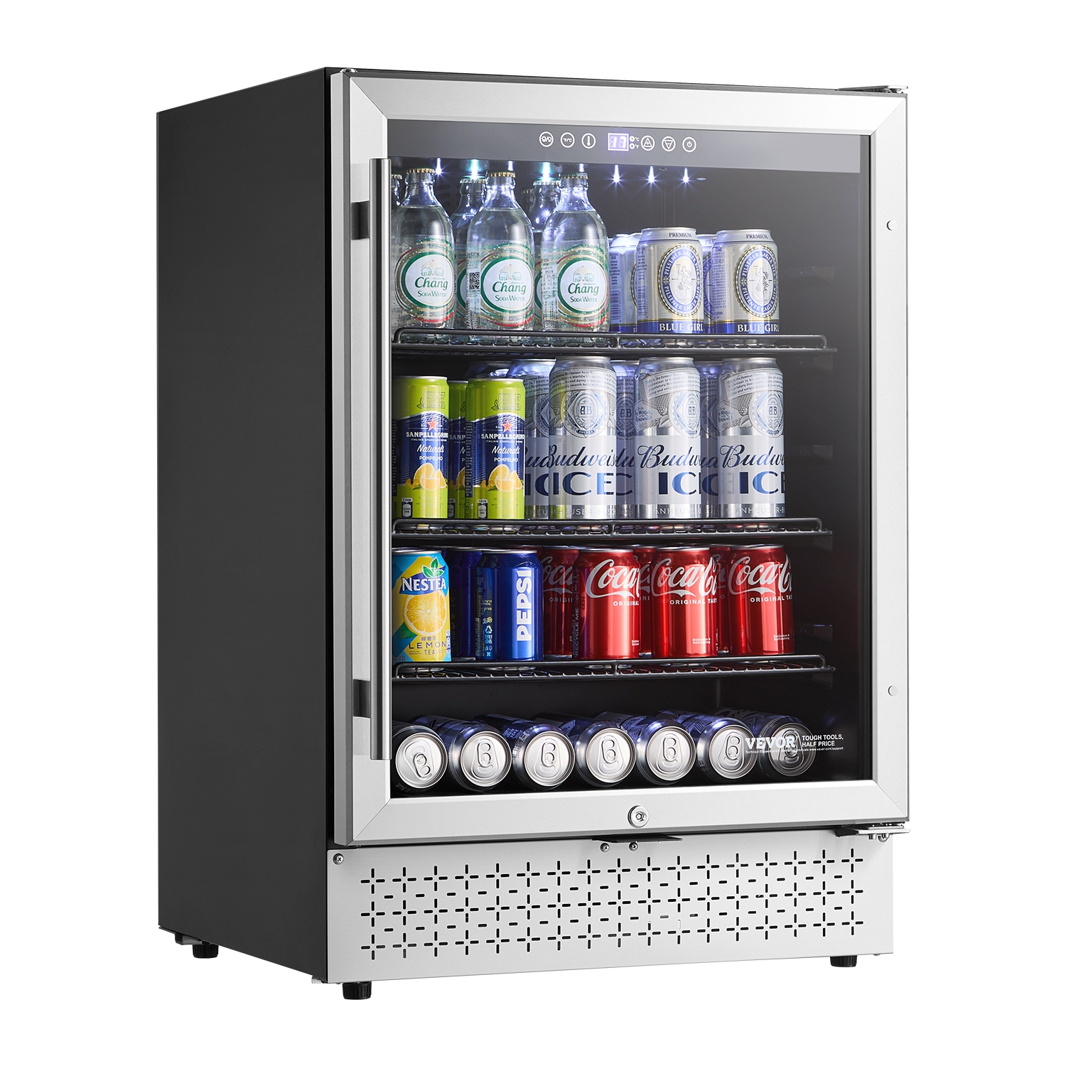 VEVOR Beverage Refrigerator Cooler, 154 Can Beverage Fridge, Mini Fridge with Glass Door, Adjustable Shelves, Digital Temperature Control, Built-in &