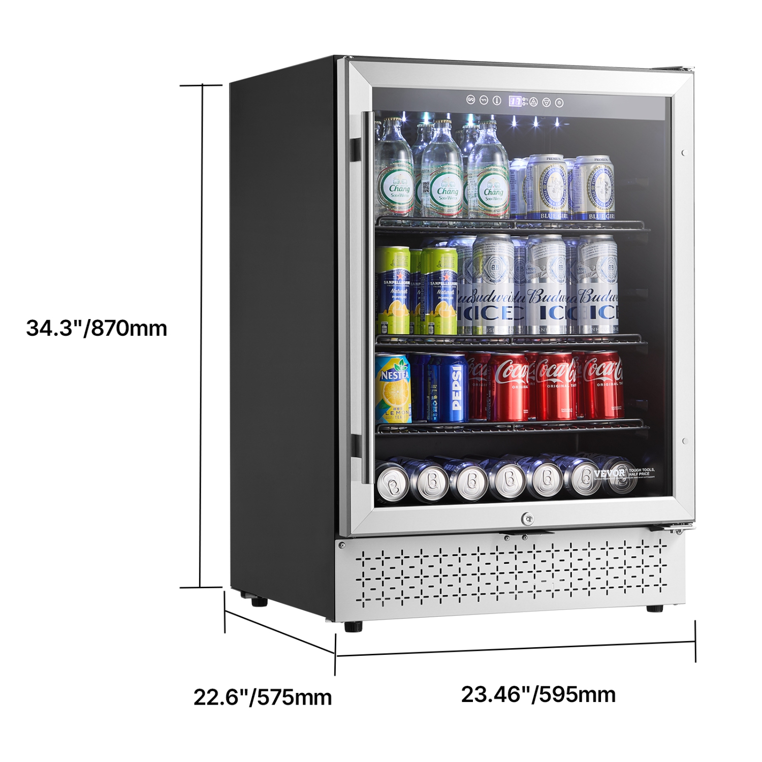 VEVOR Beverage Refrigerator Cooler, 154 Can Beverage Fridge, Mini Fridge with Glass Door, Adjustable Shelves, Digital Temperature Control, Built-in &