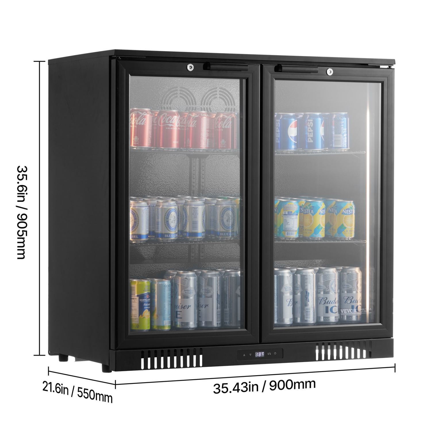 VEVOR Beverage Refrigerator Cooler, 246 Can Beverage Fridge, Soda Beer Fridge with Glass Doors, Adjustable Shelves, Digital Temperature Control,