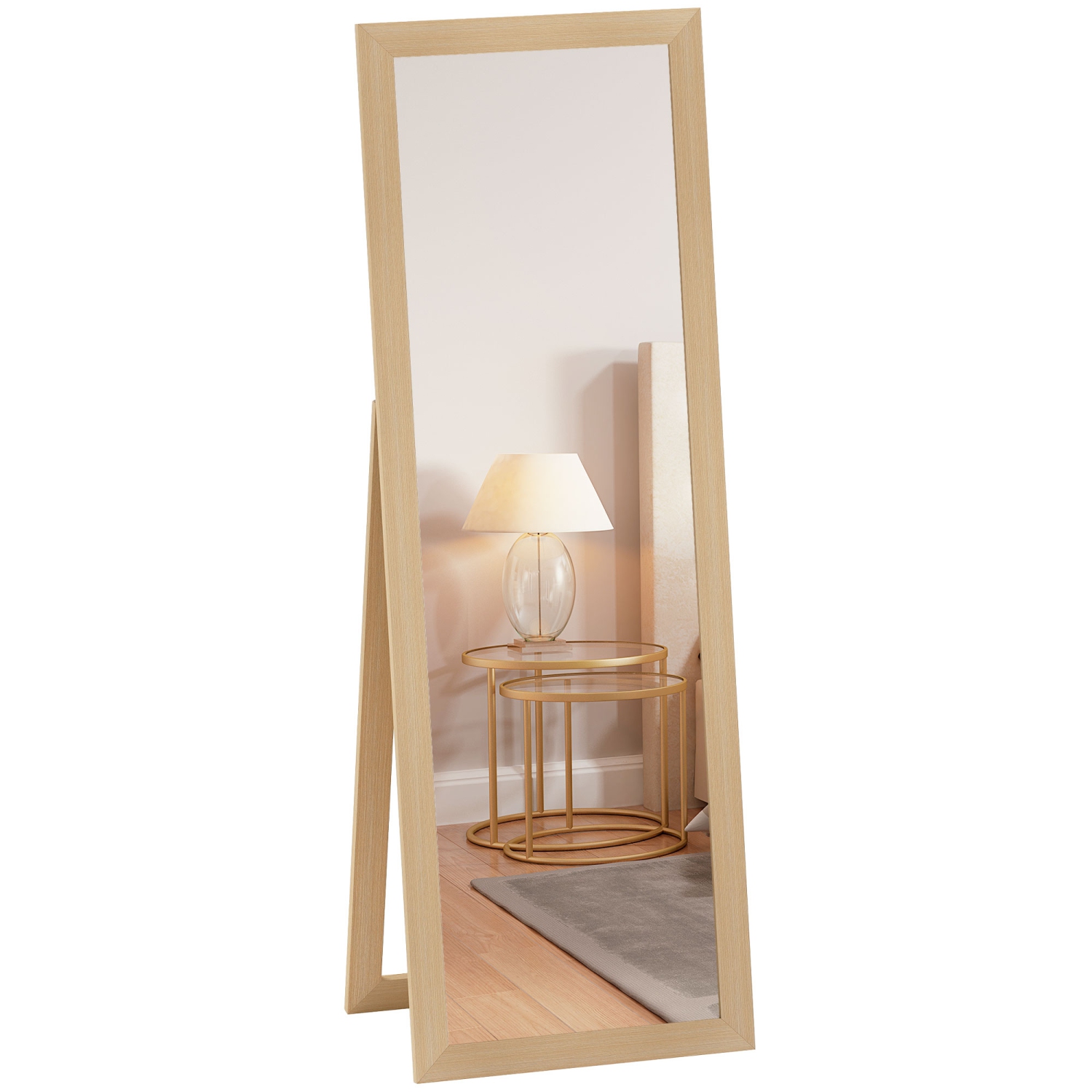 HOMCOM – Miroir pleine longueur de 58 x 20&nbsp;po avec cadre, miroir de plancher, miroir rectangulaire complet pour chambre, salon, chêne