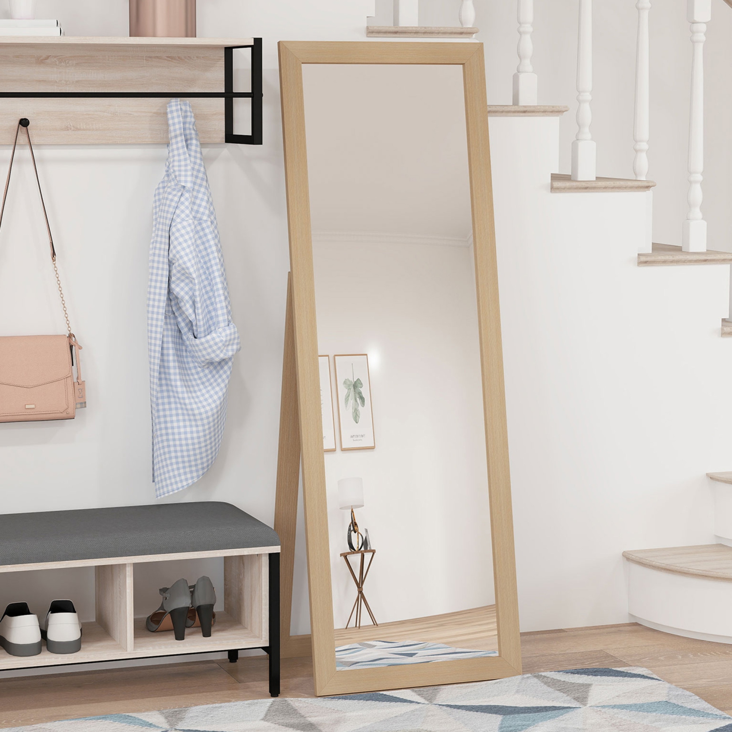 HOMCOM – Miroir pleine longueur de 58 x 20 po avec cadre, miroir de plancher, miroir rectangulaire complet pour chambre, salon, chêne