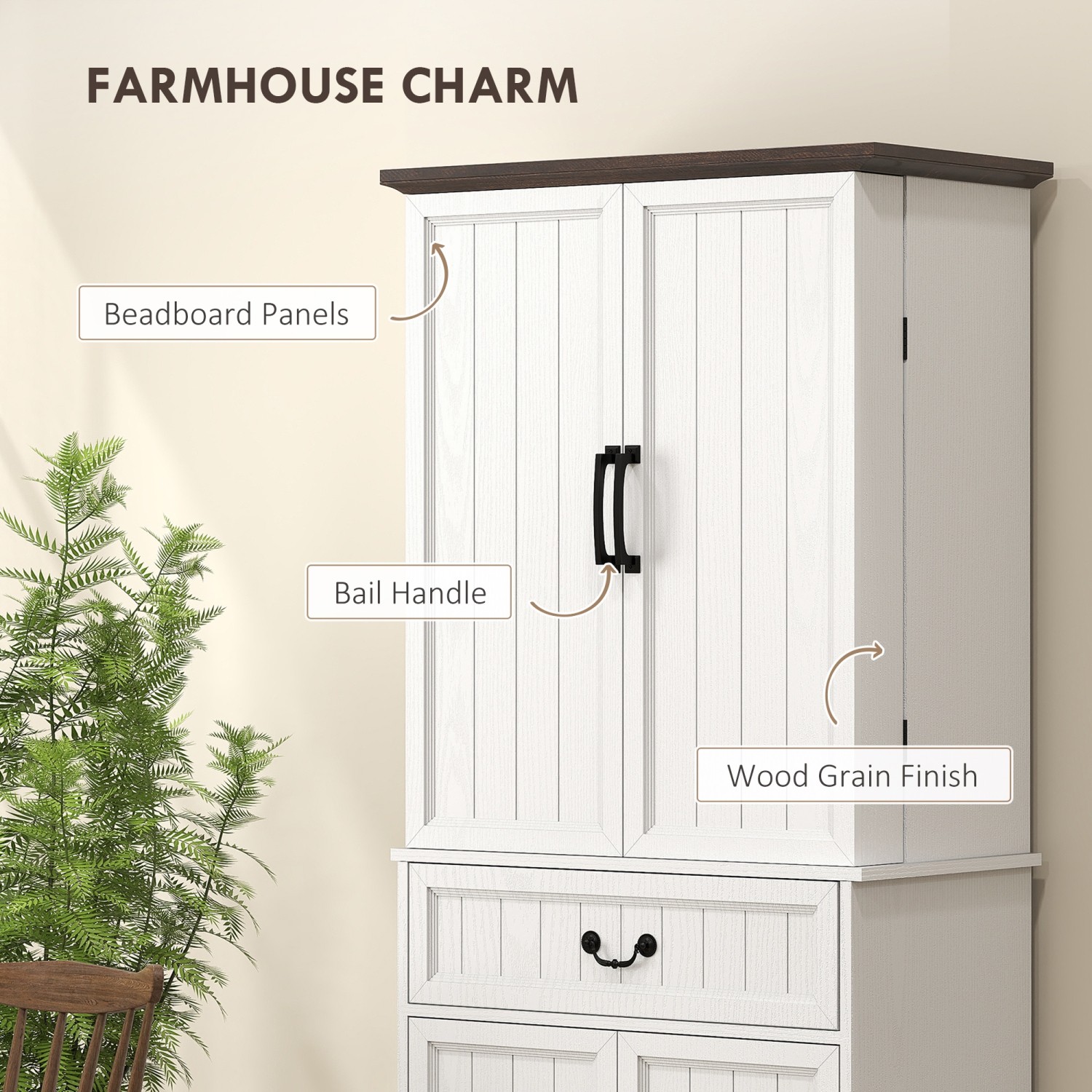 Armoire garde-manger de 71&nbsp;po de HOMCOM avec détecteur de mouvement LED à 3 couleurs, grande armoire de rangement Farmhouse avec tablettes de
