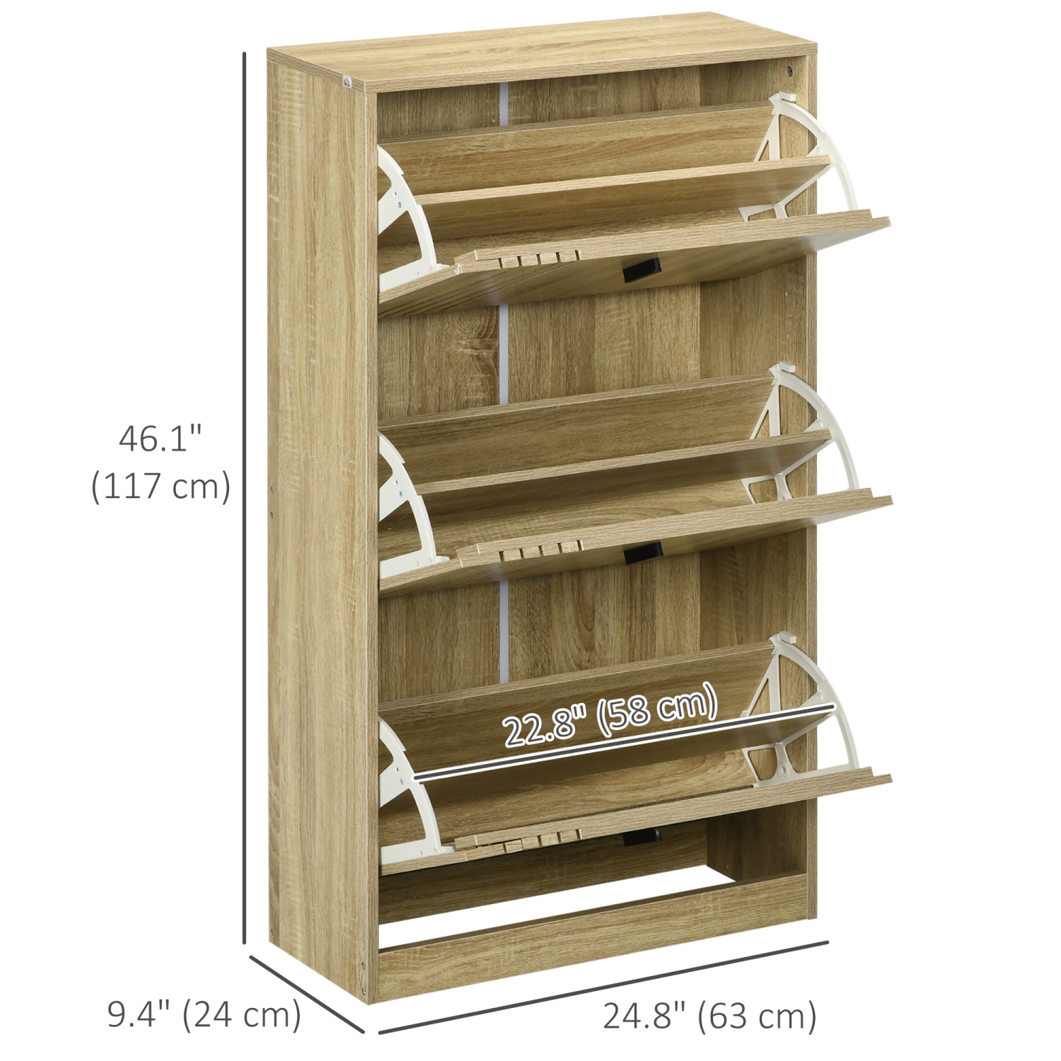 HOMCOM Shoe Cabinet, Rustic Shoe Storage Cabinet with 3 Flip Drawers and Adjustable Shelves for 18 Pairs for Entryway, Hallway, Oak
