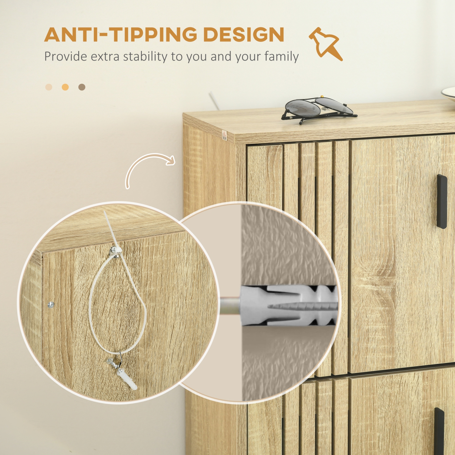 HOMCOM Shoe Cabinet, Rustic Shoe Storage Cabinet with 3 Flip Drawers and Adjustable Shelves for 18 Pairs for Entryway, Hallway, Oak