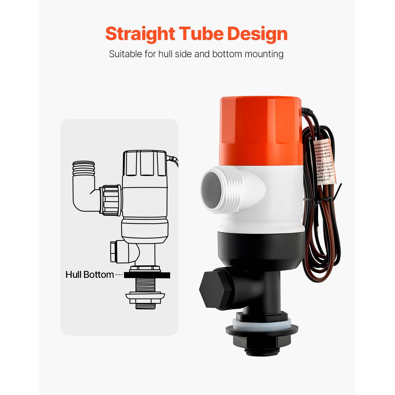 Pompe VEVOR 12&nbsp;V de 500 gal/h pour bateau, pompe d'aérateur droite avec double entrée, boîtier ABA et cartouche de moteur amovible, pompe