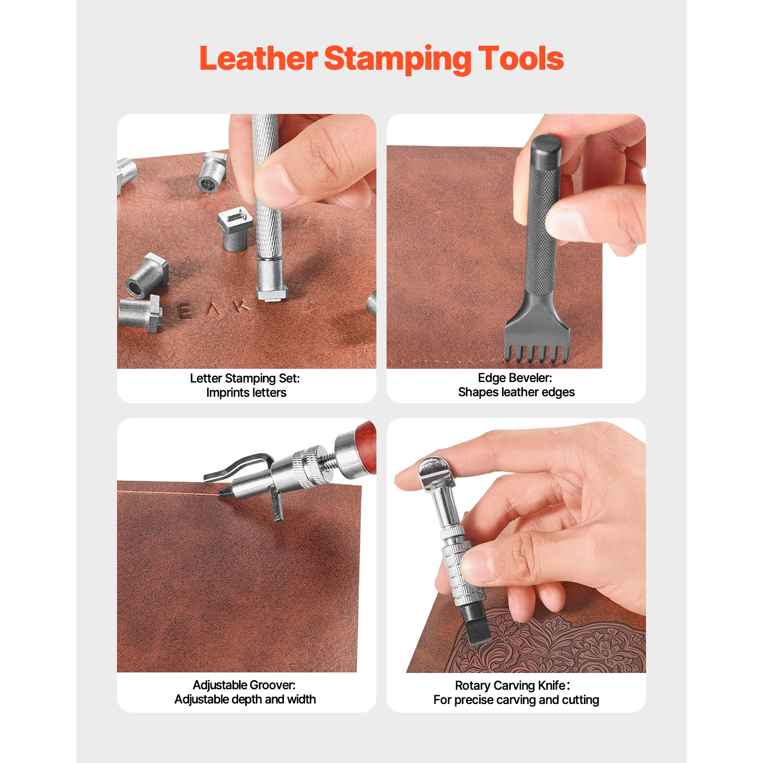 VEVOR 61 PCS Leather Craft Tools with Portable Canvas Storage Bag, Engraving Punching Sewing Stamping Sanding Tools, Ideal for Beginners DIY