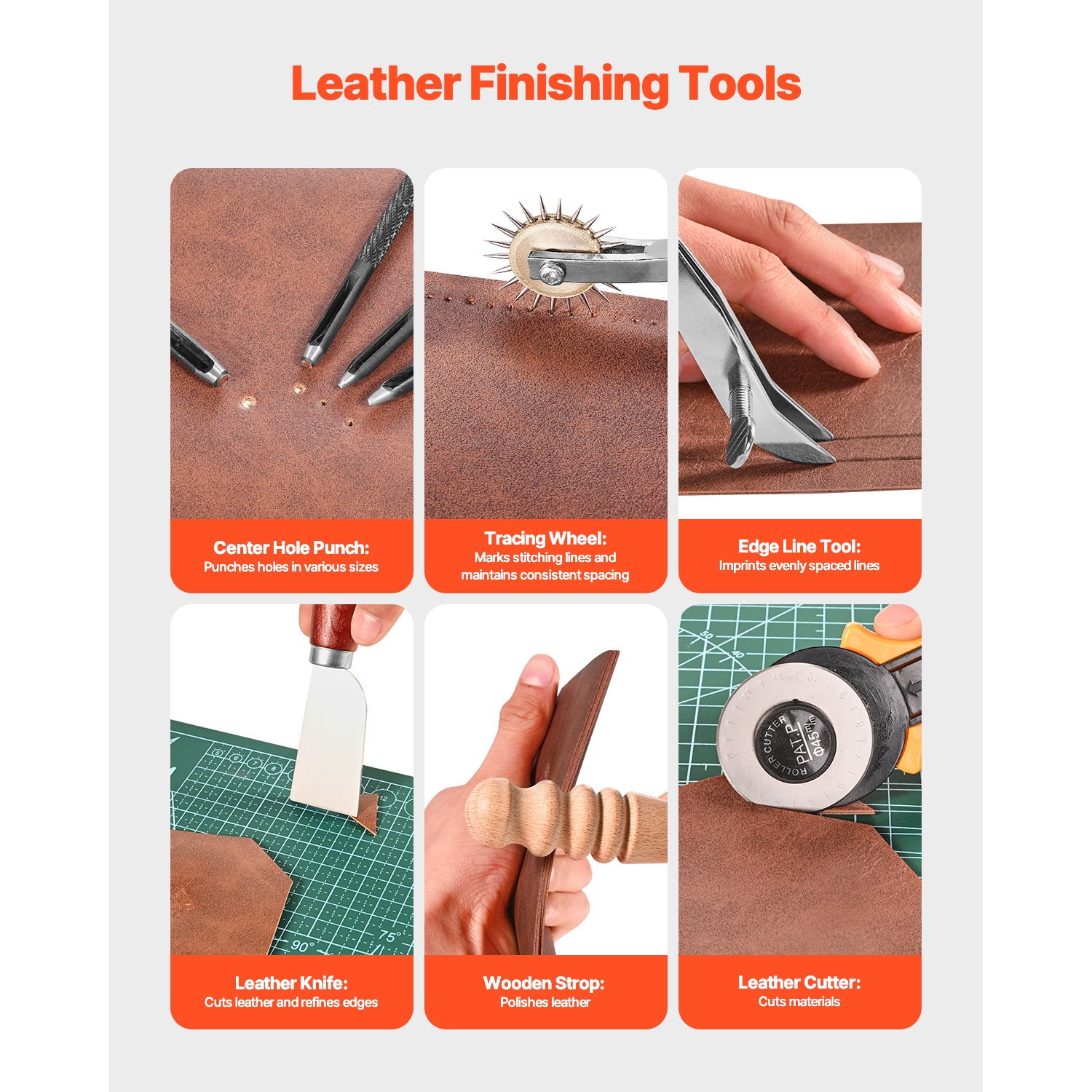 VEVOR 61 PCS Leather Craft Tools with Portable Canvas Storage Bag, Engraving Punching Sewing Stamping Sanding Tools, Ideal for Beginners DIY