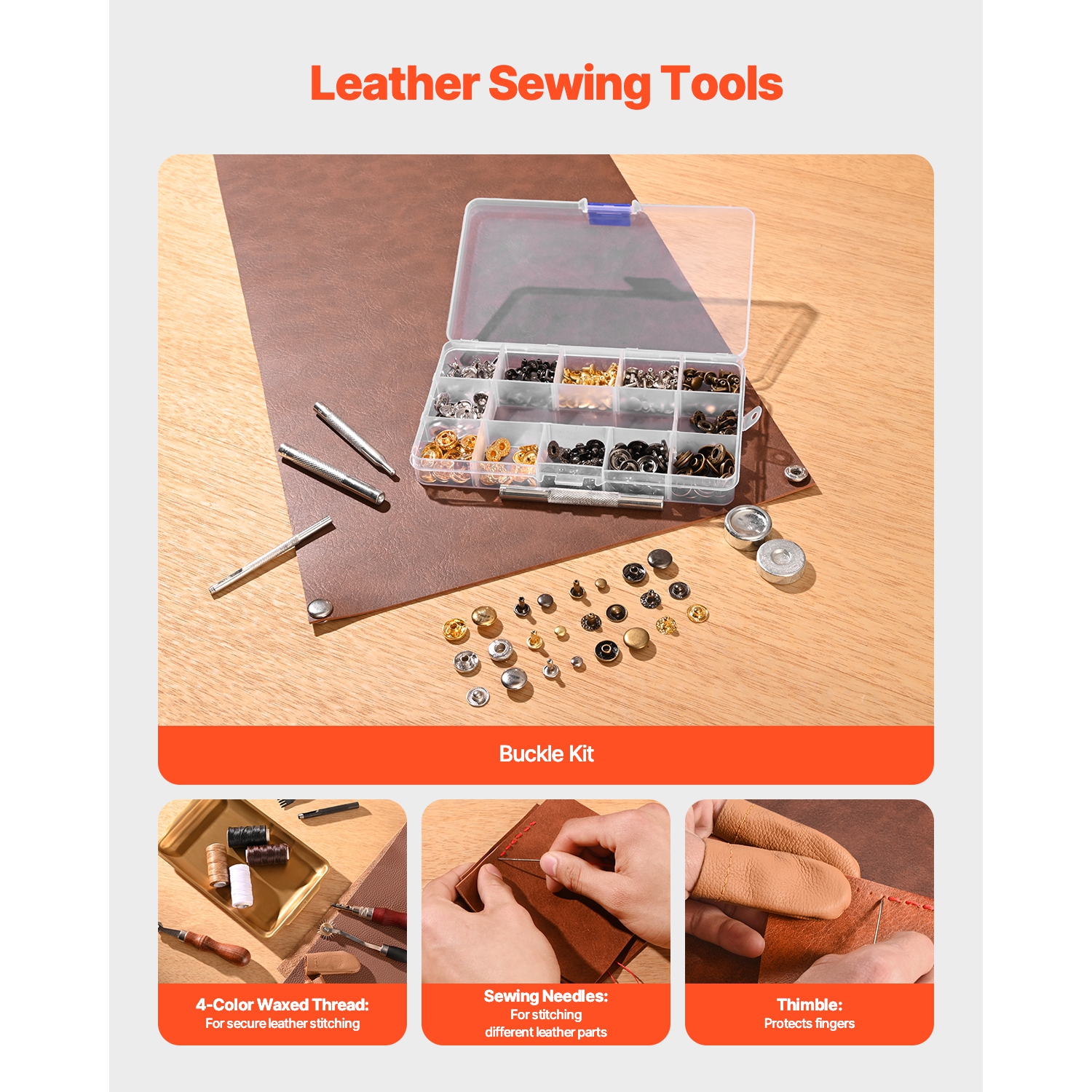 VEVOR 61 PCS Leather Craft Tools with Portable Canvas Storage Bag, Engraving Punching Sewing Stamping Sanding Tools, Ideal for Beginners DIY