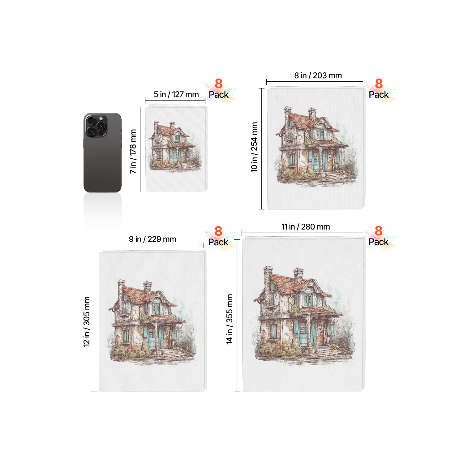 VEVOR 32 Pack Canvas Boards for Painting,White Painting Canvases Set - 5x7,8x10,9x12,11x14 Panels for Acrylic and Oil Painting, Watercolor, Paint