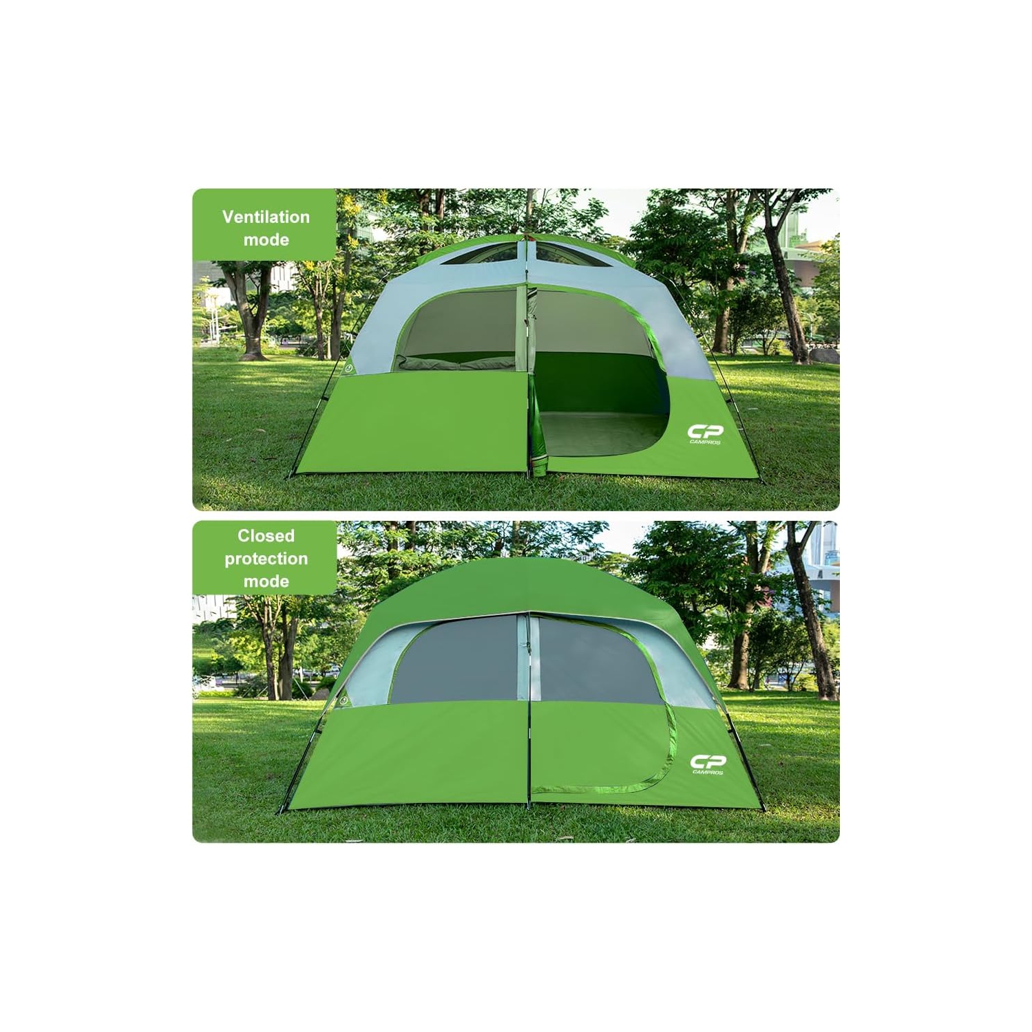 Tente de camping CAMPROS CP pour 6&nbsp;personnes, tente familiale étanche à l'épreuve du vent avec double-toit, 4 grandes fenêtres en filet, double