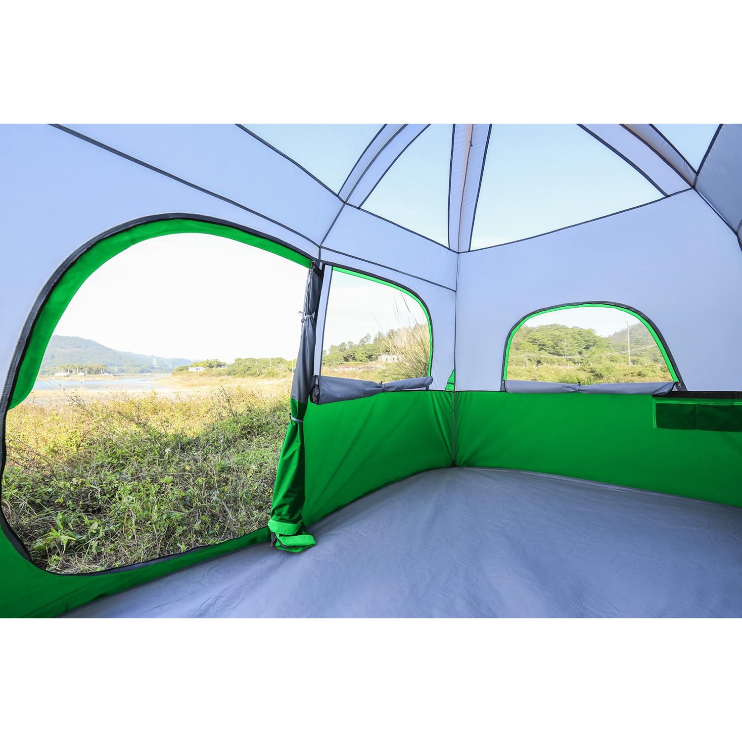 Tente de camping CAMPROS CP pour 6&nbsp;personnes, tente familiale étanche à l'épreuve du vent avec double-toit, 4 grandes fenêtres en filet, double