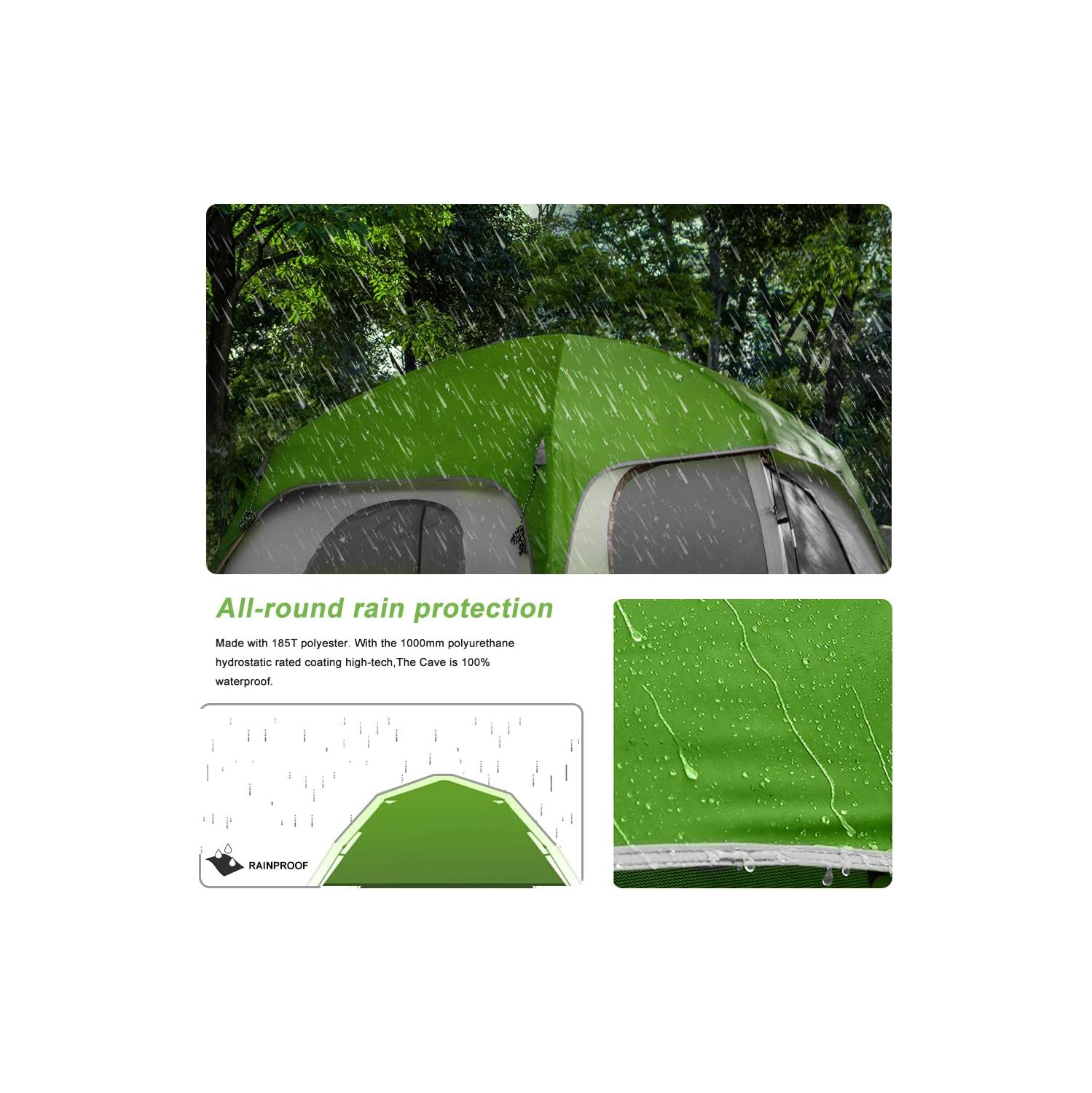 Tente de camping CAMPROS CP pour 6&nbsp;personnes, tente familiale étanche à l'épreuve du vent avec double-toit, 4 grandes fenêtres en filet, double