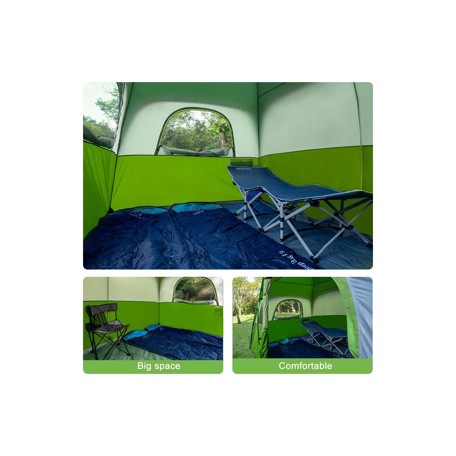 Tente de camping CAMPROS CP pour 6&nbsp;personnes, tente familiale étanche à l'épreuve du vent avec double-toit, 4 grandes fenêtres en filet, double