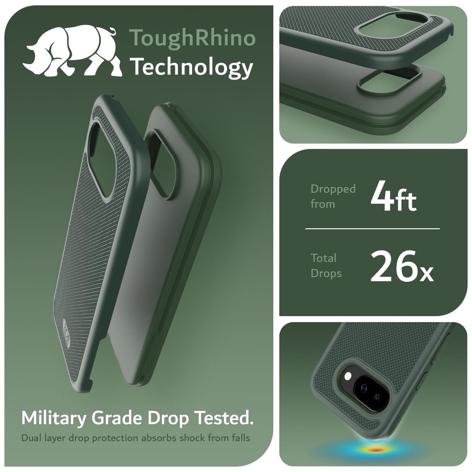 Étui double couche MergeGrip de TUDIA pour Pixel 9 A 2025 de Google - Vert pin