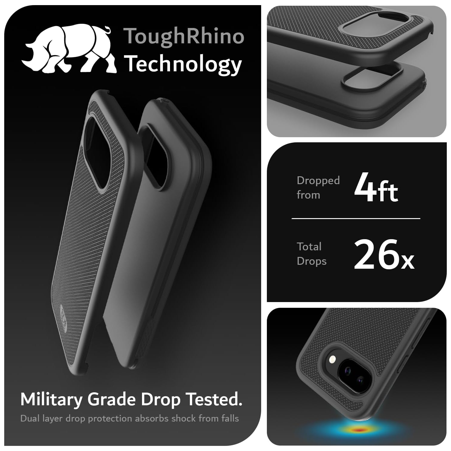 Étui double couche MergeGrip de TUDIA pour Pixel 9 A 2025 de Google - Noir mat