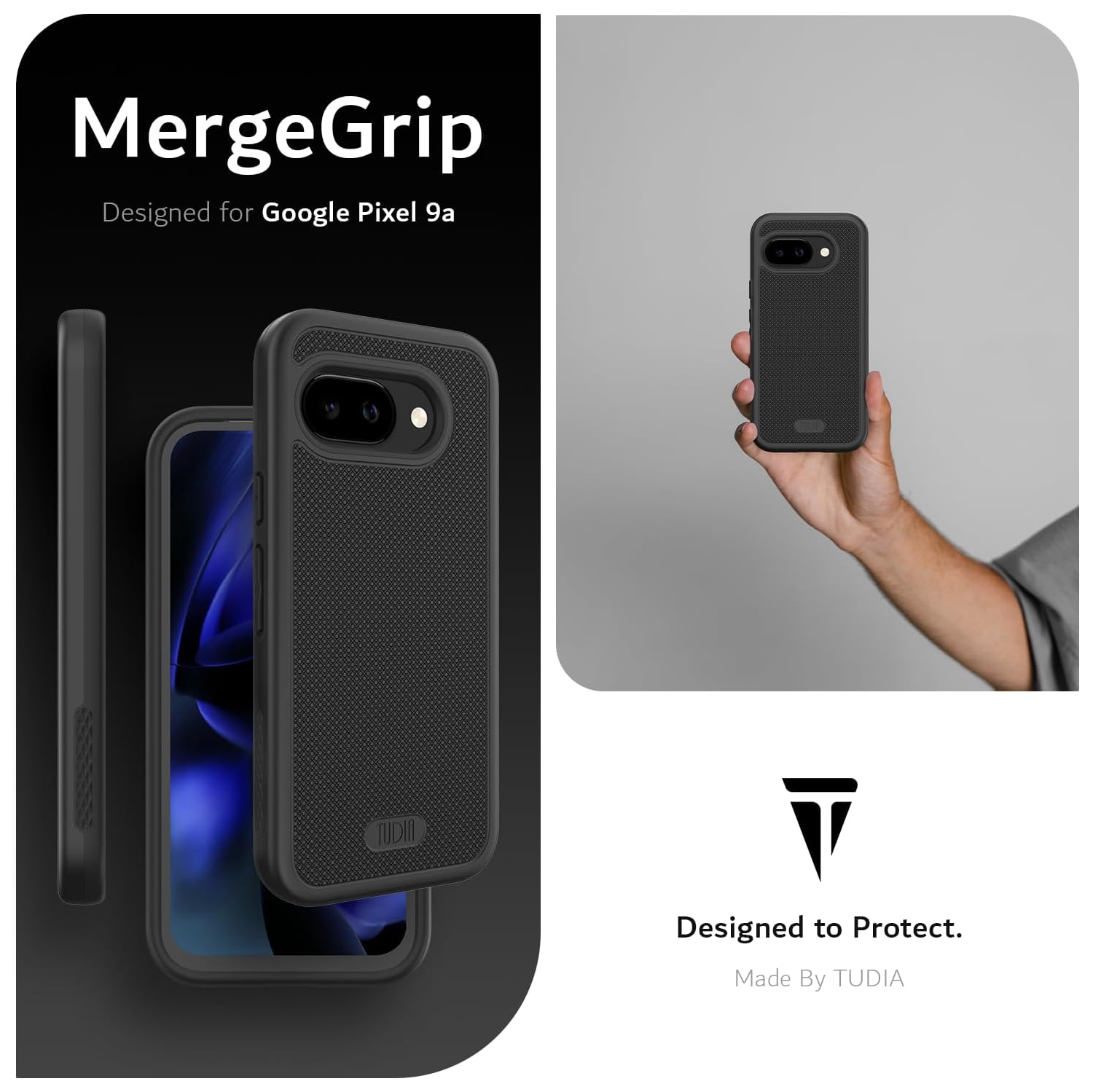 Étui double couche MergeGrip de TUDIA pour Pixel 9 A 2025 de Google - Noir mat