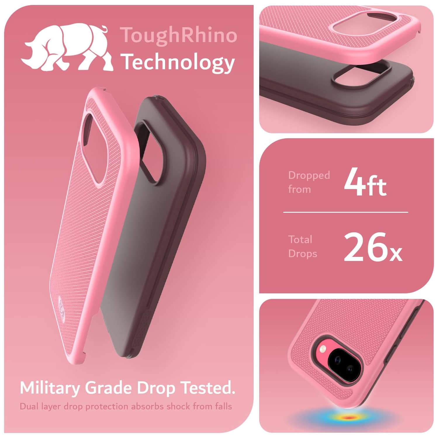 Étui double couche MergeGrip de TUDIA pour Pixel 9&nbsp;A 2025 de Google - Rose fumé