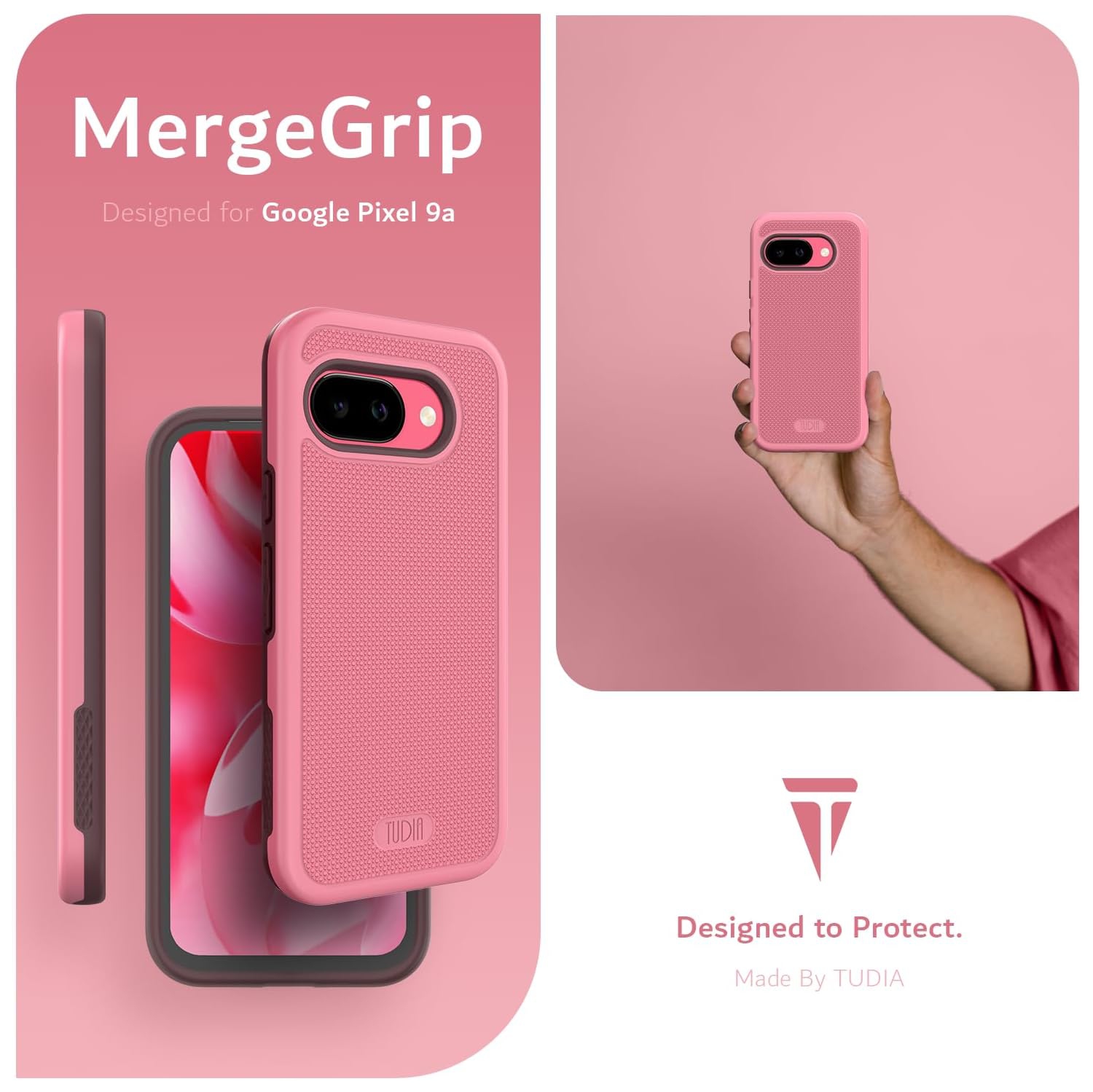 Étui double couche MergeGrip de TUDIA pour Pixel 9&nbsp;A 2025 de Google - Rose fumé