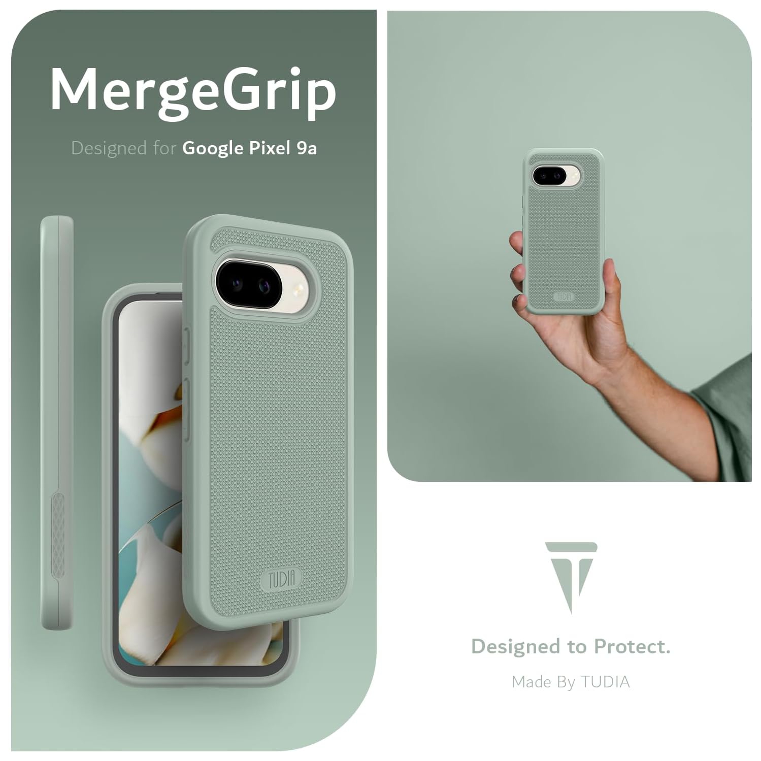 Étui double couche MergeGrip de TUDIA pour Pixel 9&nbsp;A 2025 de Google - Lys verts