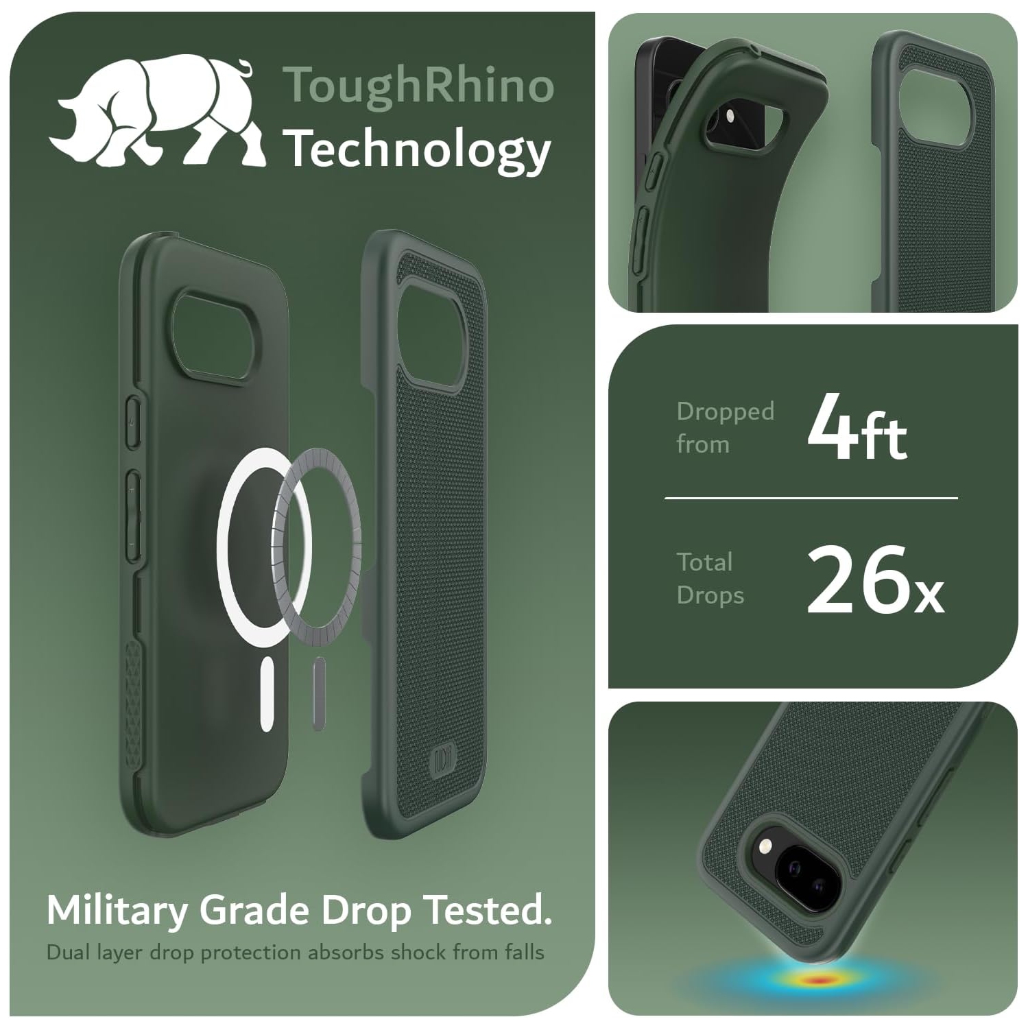 TUDIA MergeGrip Google Pixel 9A Case 2025 MagSafe Compatible - Pine Green