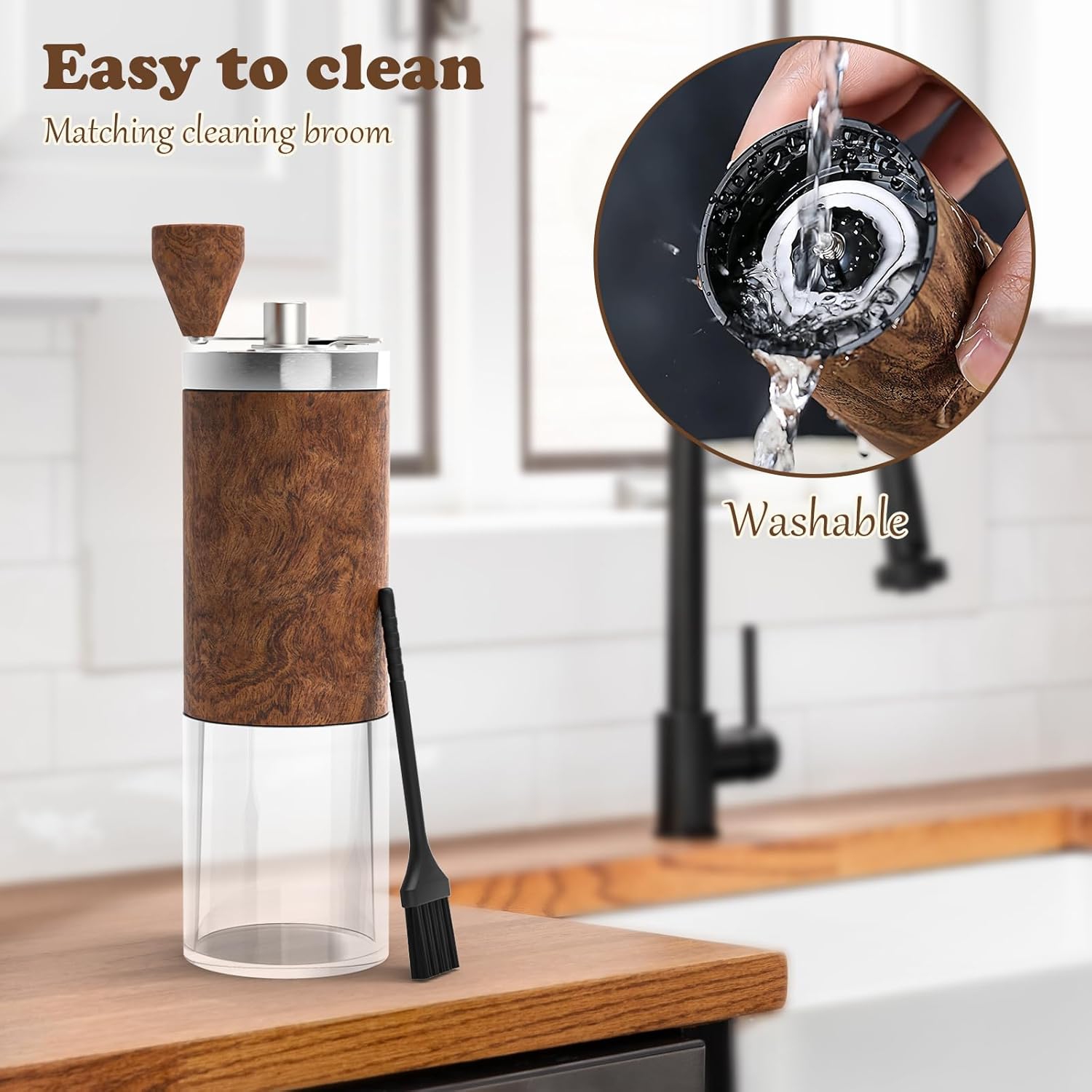 Hand crank portable coffee bean grinder coffee bean grinder stainless steel hand grinder coffee machine small household stainless steel, wood grain