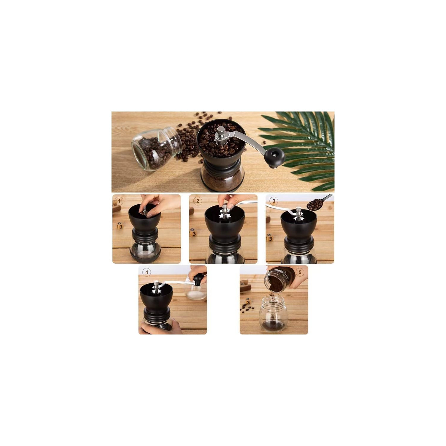 Manual coffee bean grinder Hand-cranked coffee machine Glass body coffee bean grinder Hand-cranked coffee bean grinder