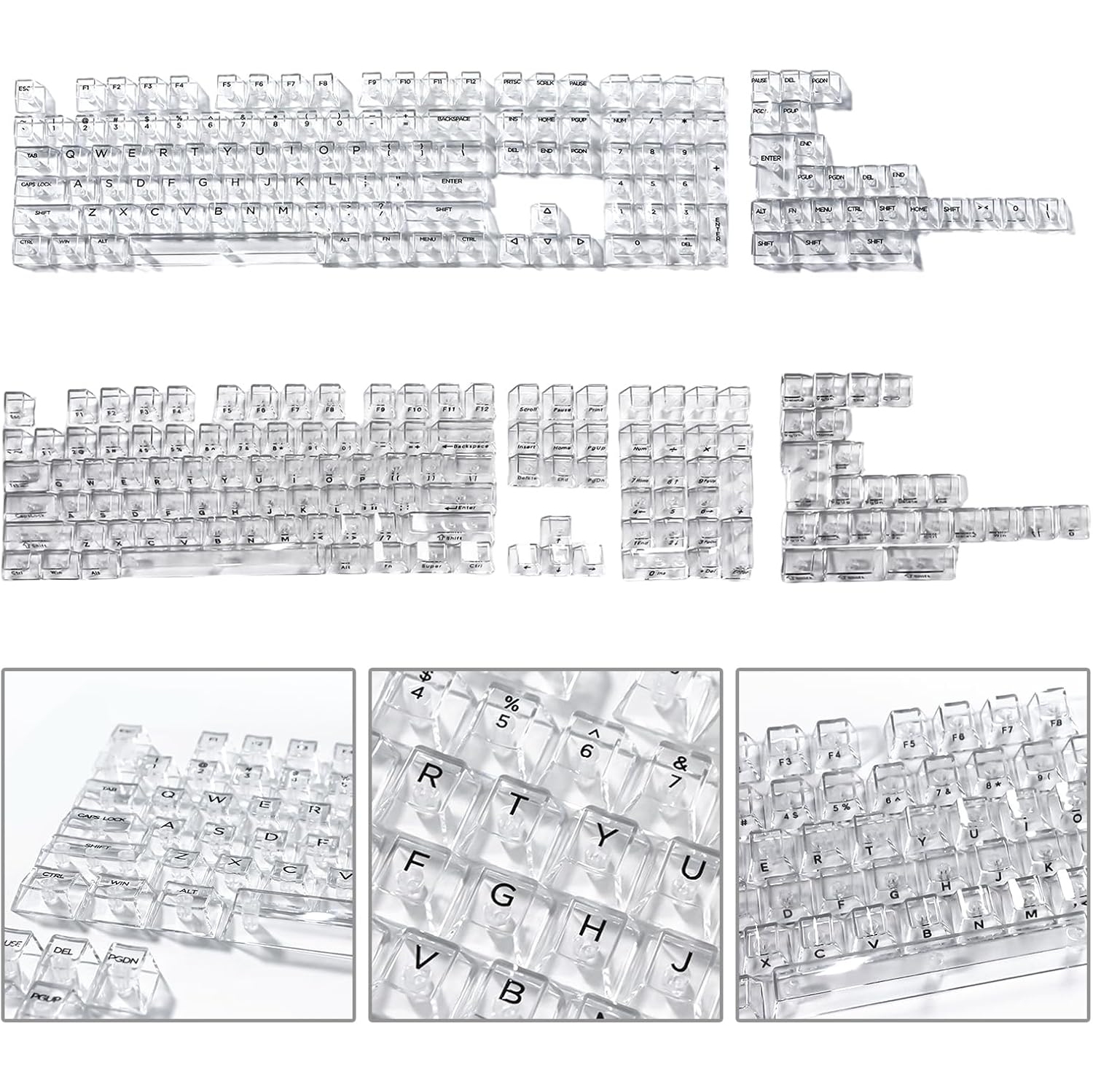 Crack 132 keys fully transparent DIY customized fog transparent keycaps transparent PC material side engraved mechanical keyboard keycaps