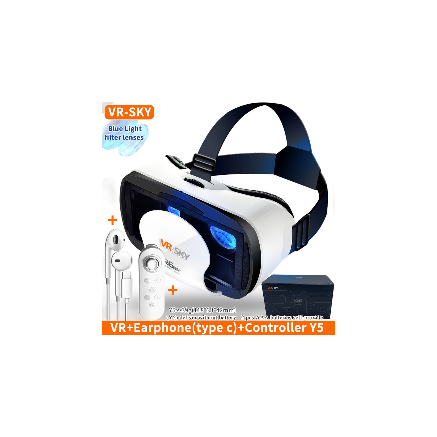 VR virtual glasses game glasses private theater 3DVR glasses virtual reality headset HD blue light eye protection support sky earless blue light