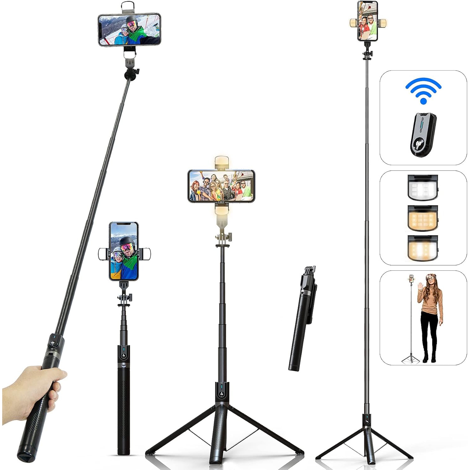 K29 Selfie stick mobile phone tripod with remote control + up to 2.15M, live travel - 1 multi-function use bracket