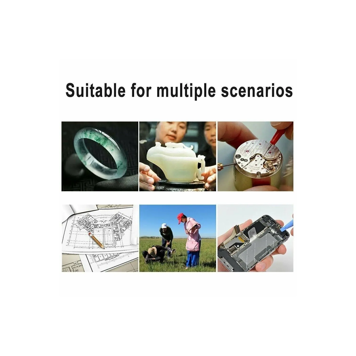 Loupe à bijoux montée sur la tête 8X/15X/23X avec lampe LED pour lire, réparer une montre et identifier les bijoux