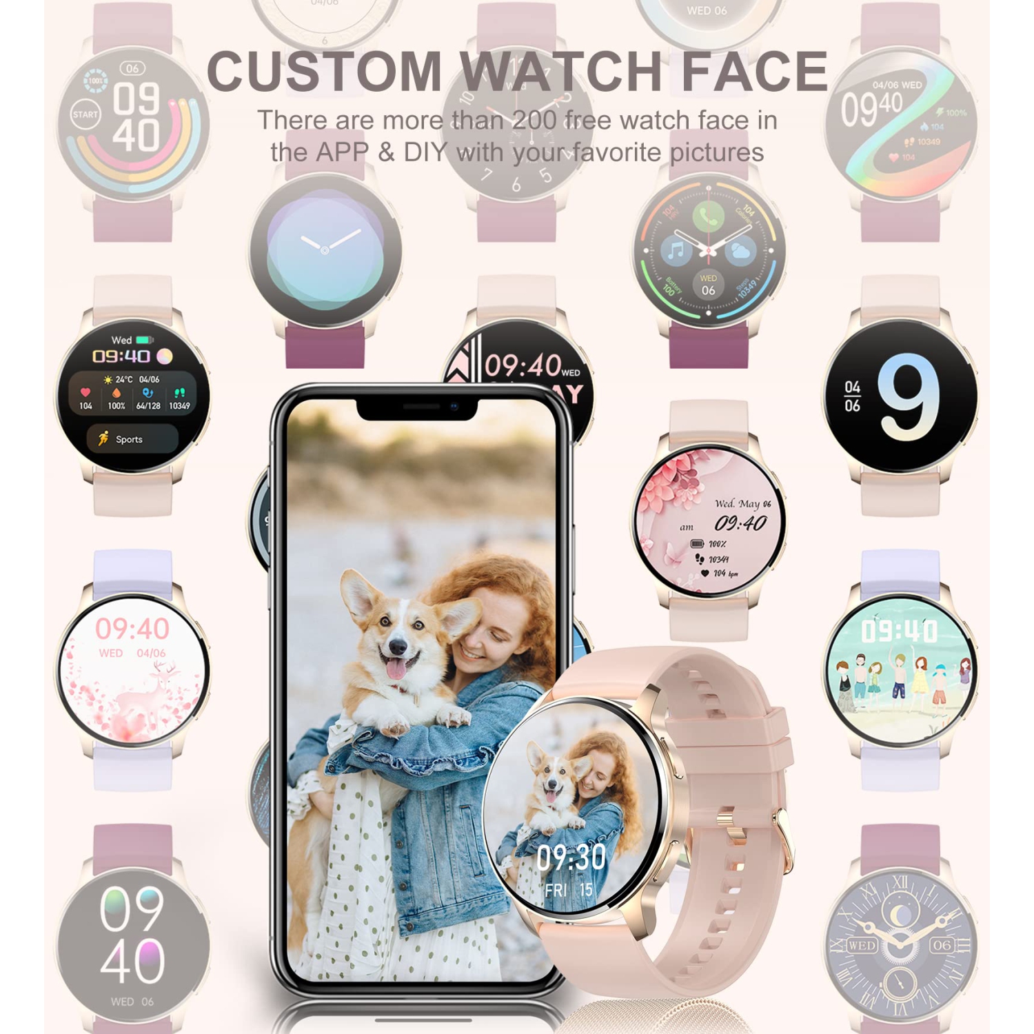 Montre d'appel Bluetooth, montre intelligente sport étanche de 1,32 po pour téléphones Android et iOS