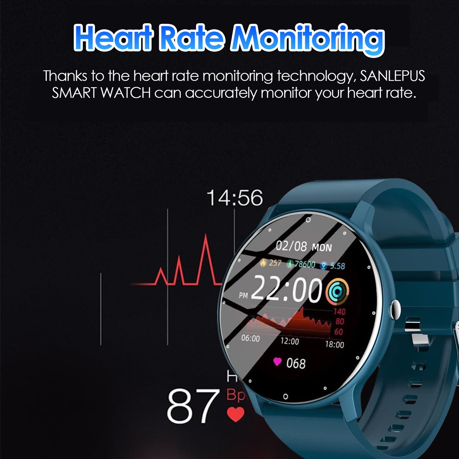 Montre intelligente sport étanche, moniteur de fréquence cardiaque, tension artérielle, bracelet intelligent de suivi du sommeil pour hommes et