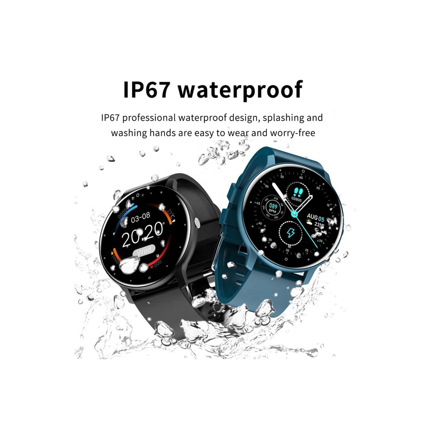 Montre intelligente sport étanche, moniteur de fréquence cardiaque, tension artérielle, moniteur de sommeil intelligent pour hommes et femmes – Noir