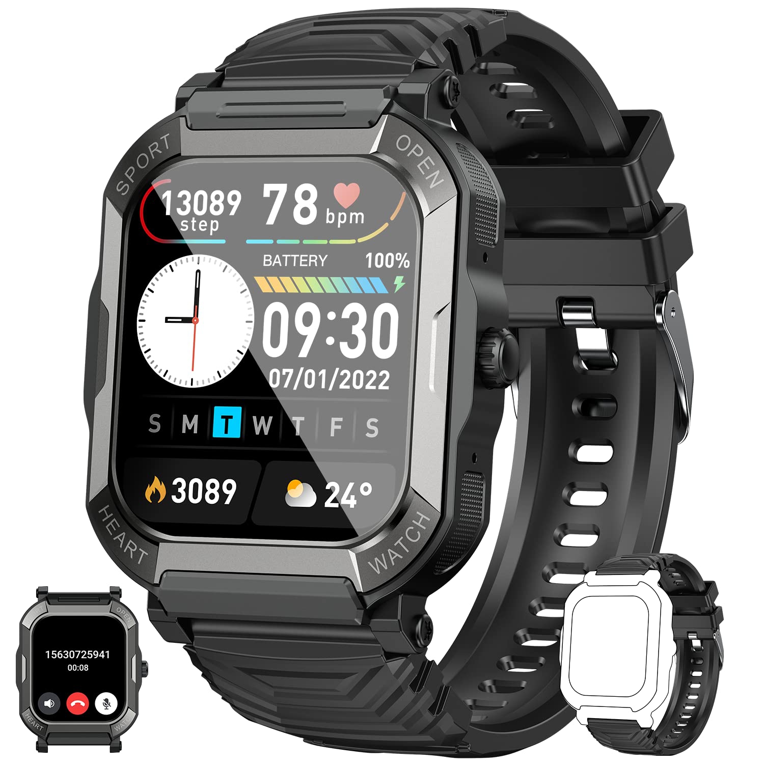 Bluetooth Call Watch, 1.91 Inch Outdoor Sports Smart Watch With Heart ...