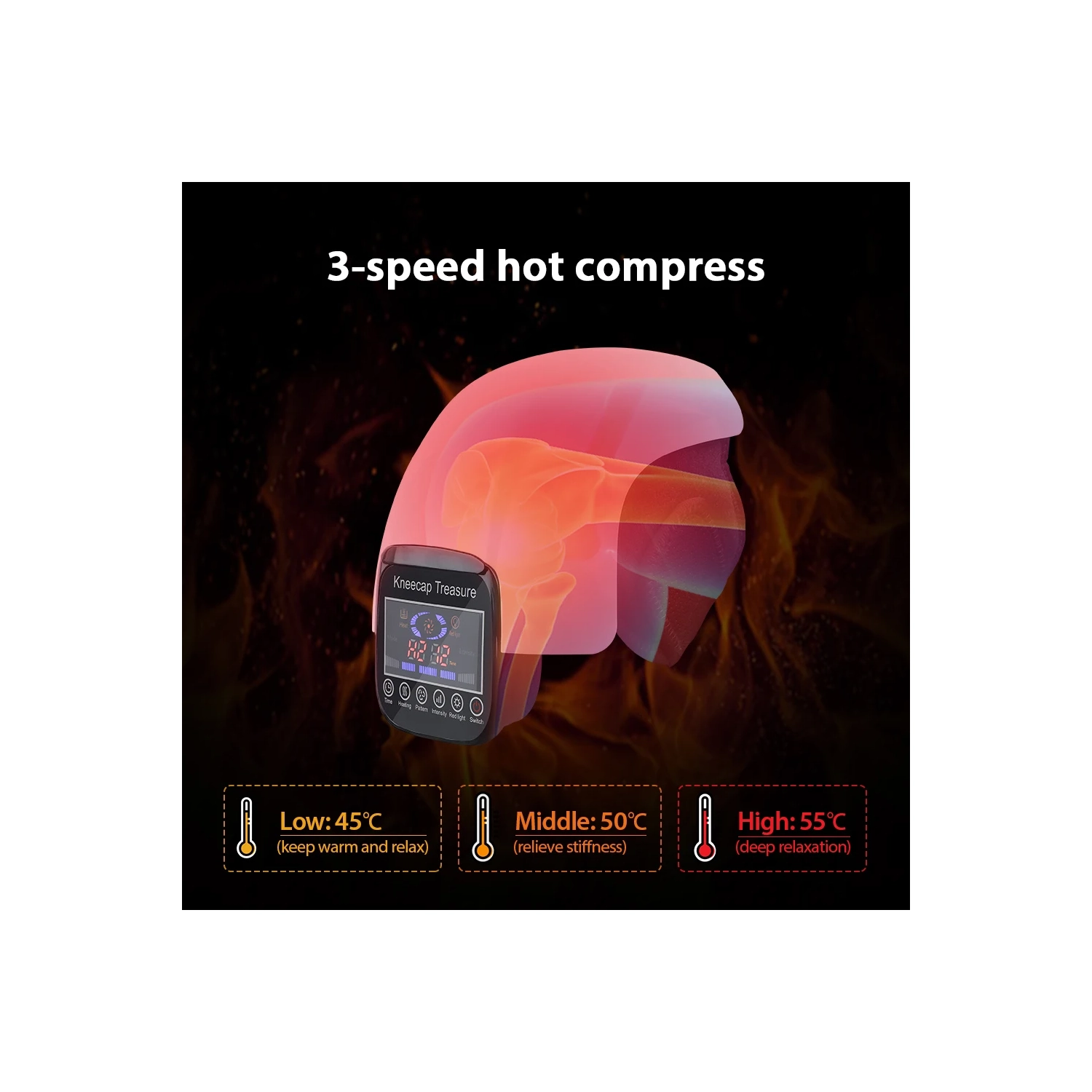 Appareil de massage chauffant infrarouge pour les genoux, appareil de massage à vibration Air Bag avec lampe de thérapie à lumière rouge pour la