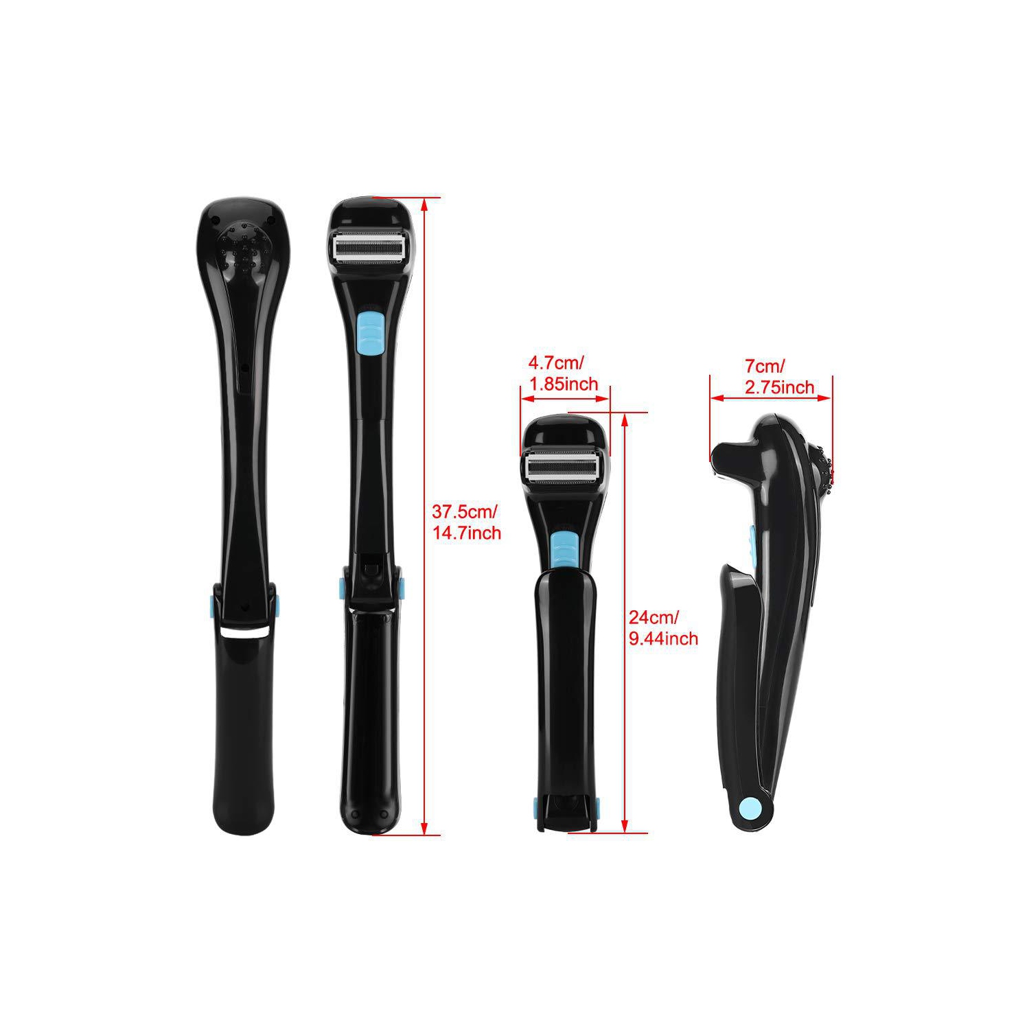 Rasoir pour le dos pour hommes, épilateur électrique pliable à long manche, utilisation avec ou sans mousse pour la maison et les voyages