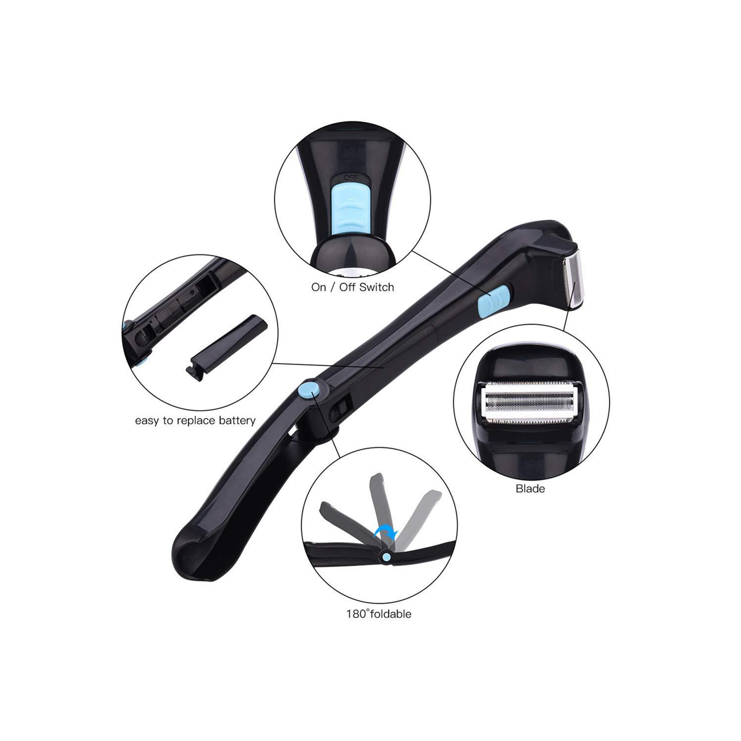 Rasoir pour le dos pour hommes, épilateur électrique pliable à long manche, utilisation avec ou sans mousse pour la maison et les voyages