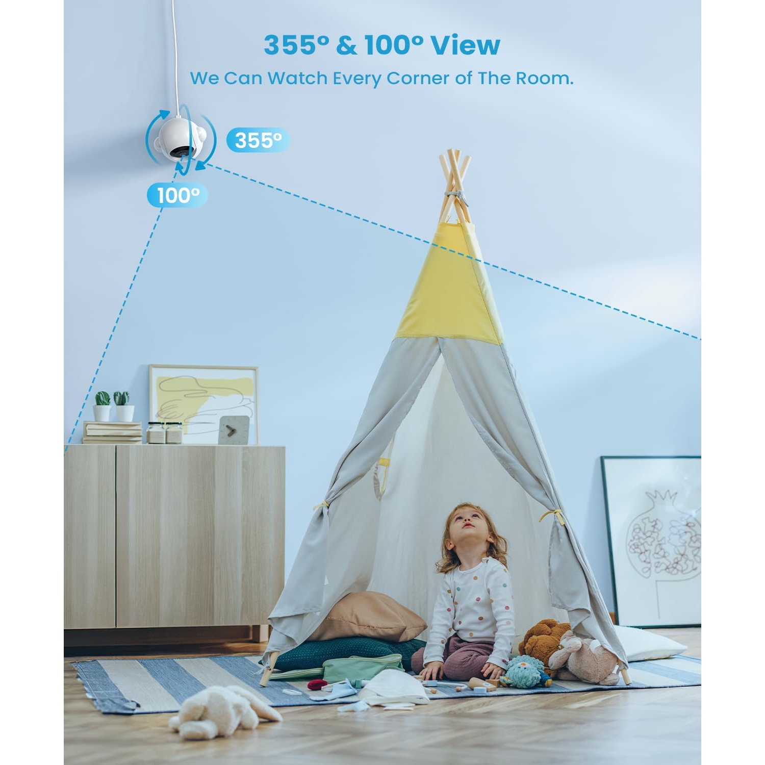 ieGeek 4MP 355° Baby Monitor with RGB Night Light,5.5" Wireless IPS Screen,2.4G/5G WiFi Moniteur Bébé,4000mah Smart Baby Camera,White