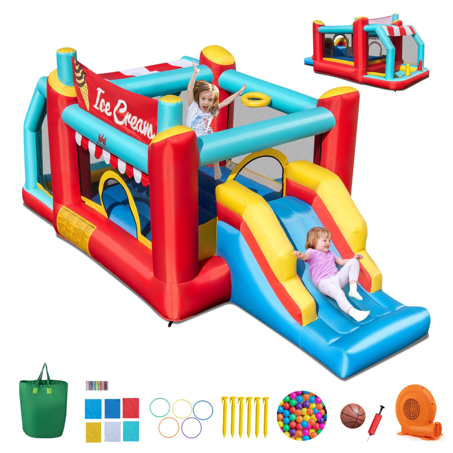 Costway Inflatable Bounce House 5-in-1 Ice Cream Jumping Castle with/without 520W Blower