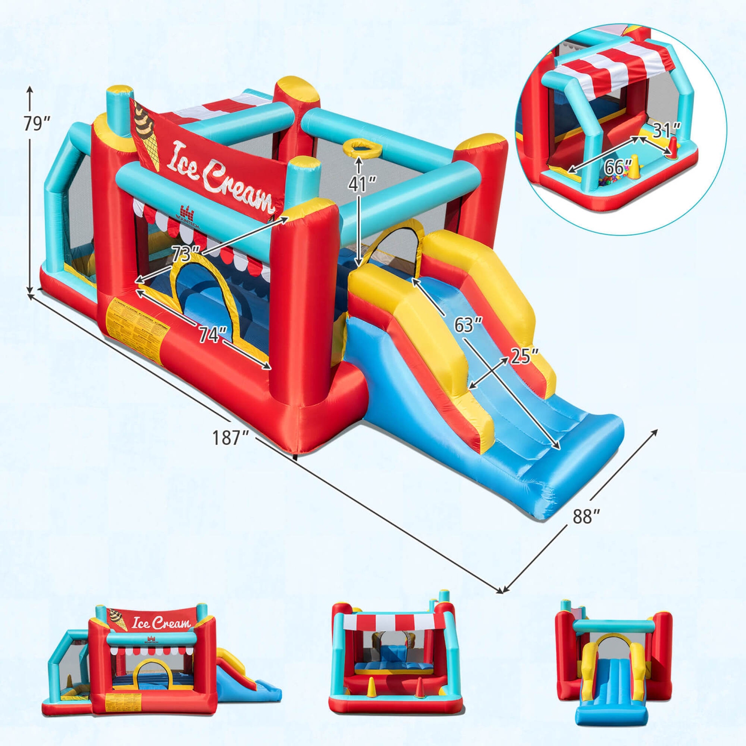 Costway Inflatable Bounce House 5-in-1 Ice Cream Jumping Castle with/without 520W Blower