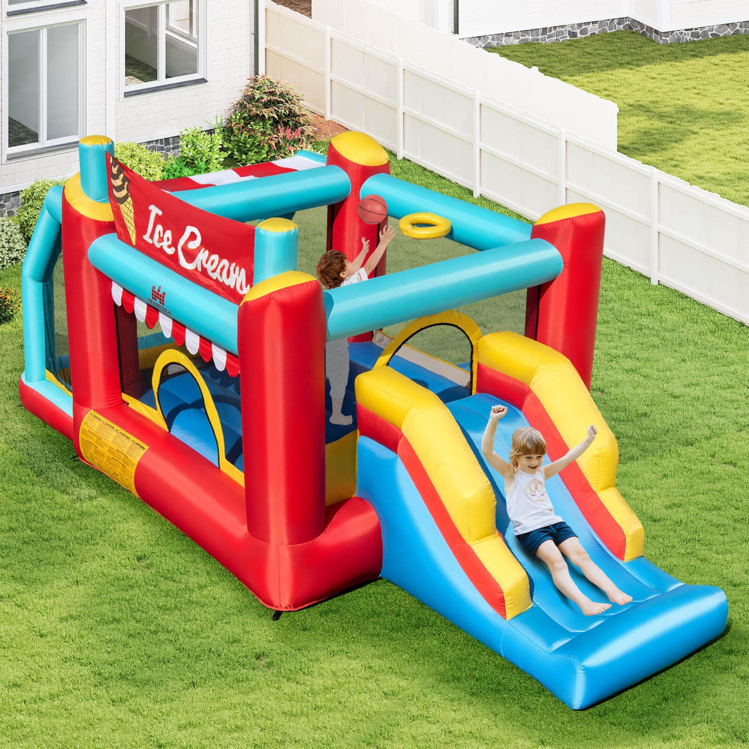Costway Inflatable Bounce House 5-in-1 Ice Cream Jumping Castle with/without 520W Blower